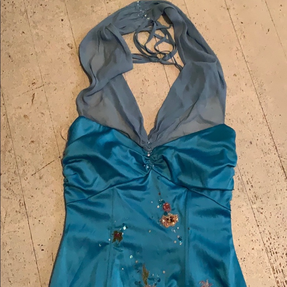 Julian Joyce teal embellished halter dress